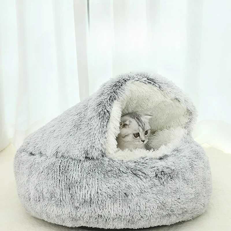 2 In 1 Winter Plush Pet Cat Bed Round Cat Cushion Cat House Warm Cats Basket Pet Sleep Bag Kitten Nest Kennel for Small Dog Cats M251217