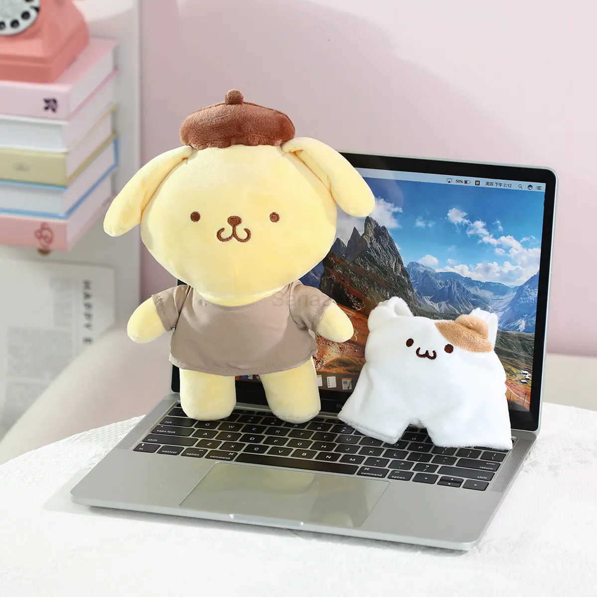 Sanrio Pompompurin Plush Toys Lovely Pillow Super Soft Dressed Pom Purin Stuffed Doll Kawaii Room Decor Kids Gift H251217