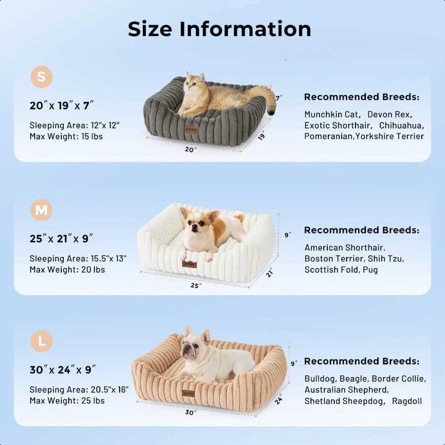 Large Cat Beds Orthopedic Dog Bed for Medium Dogs Rec Pet Bed with Fluffy Removable Washable Cover 25x21x9inches Grey M251217