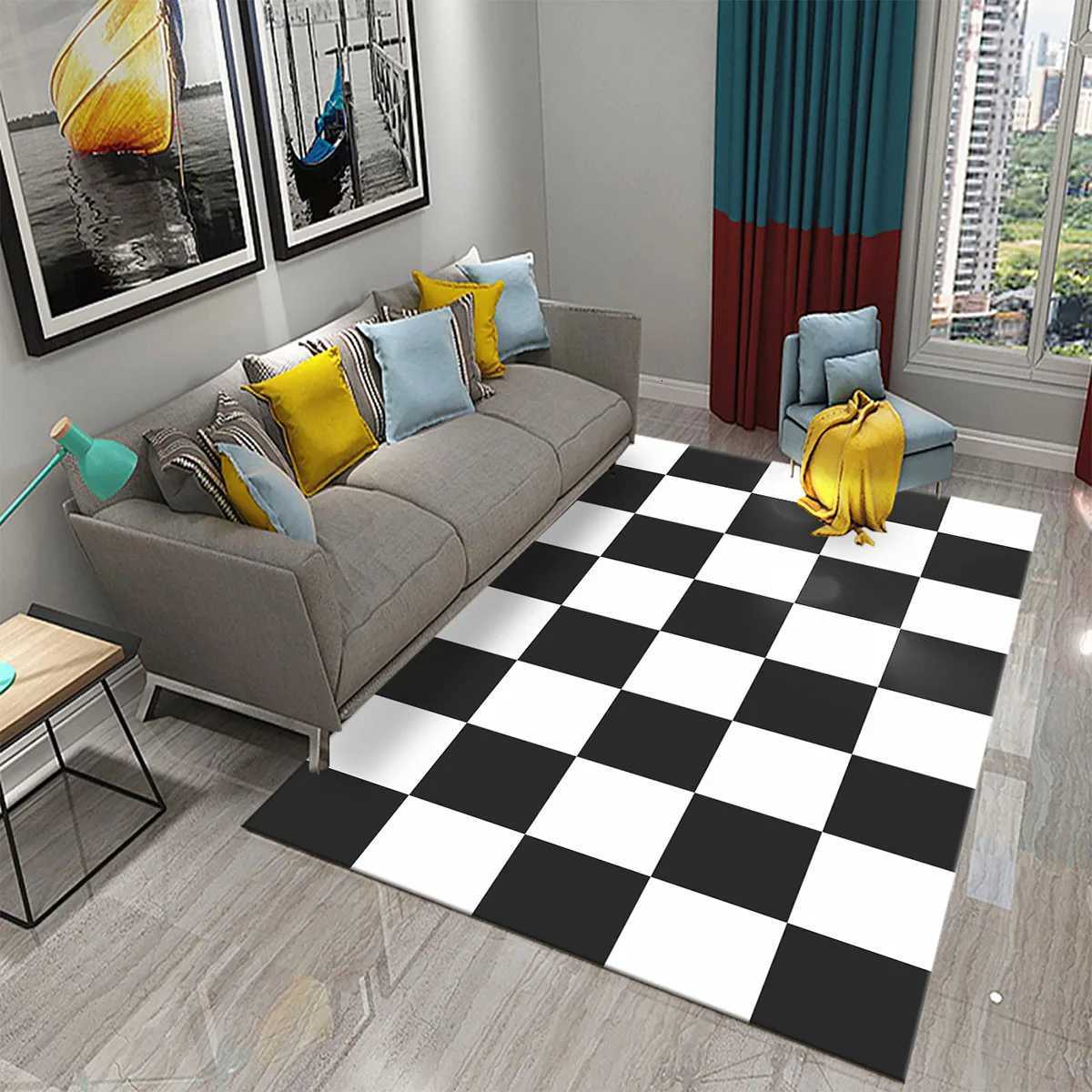 Black and White Checkerboard Plaid Carpet Moroccan Style Living Ro Bedro Rug Modern 3d Geetry Entry Door Mats Household Y251216