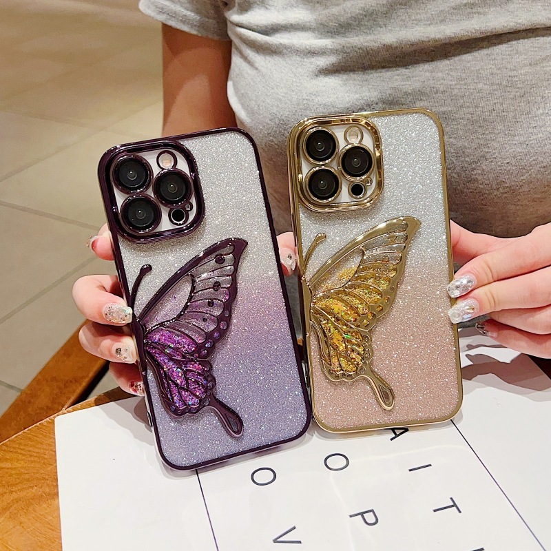 3D Flowing Sand Butterfly Case for Apple 17 Pro Max iPhone 16 Glitter 15 Electroplated 14 High-end Feel