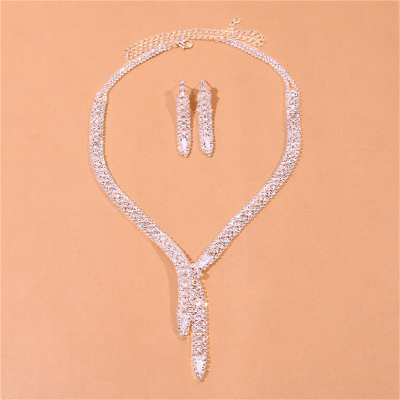 Rhinestone Wedding Jewelry Set Silver Bridal Necklace Earrings Party Prom Costume Jewelry Accessories for Women