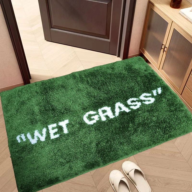 50x80cm Trendy Fashion Wet Grass Doormat Flocking Tufted Carpet Green Grass Fluffy Plush Lounge Bedroom Bedside Rug Floor Mat