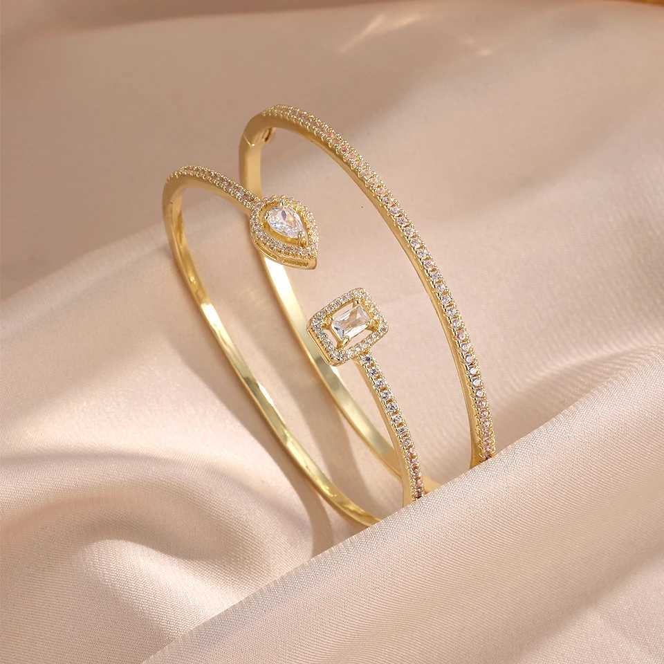 ZAKOL Classic Geometric AAA Cubic Zirconia Open for Women Shiny Crystal Engagement Wedding Party 2 Pcs Bangle Set M251217