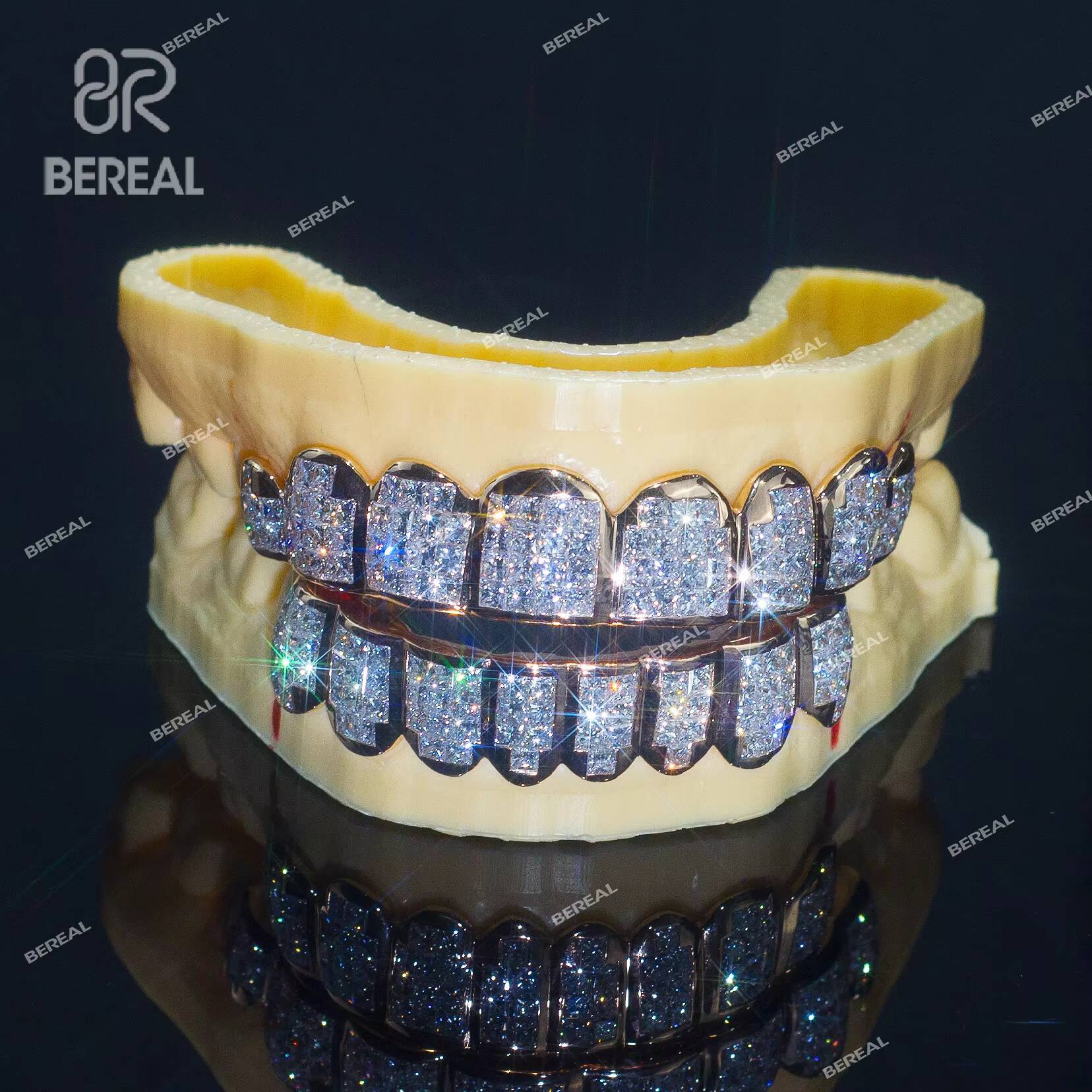 Custom Hip Hop Jewelry Teeth TopDowm 925 Silver Vvs Natural Round Cut Diamond 10K 14K Fully Iced Out Moissanite Grillz for Mens