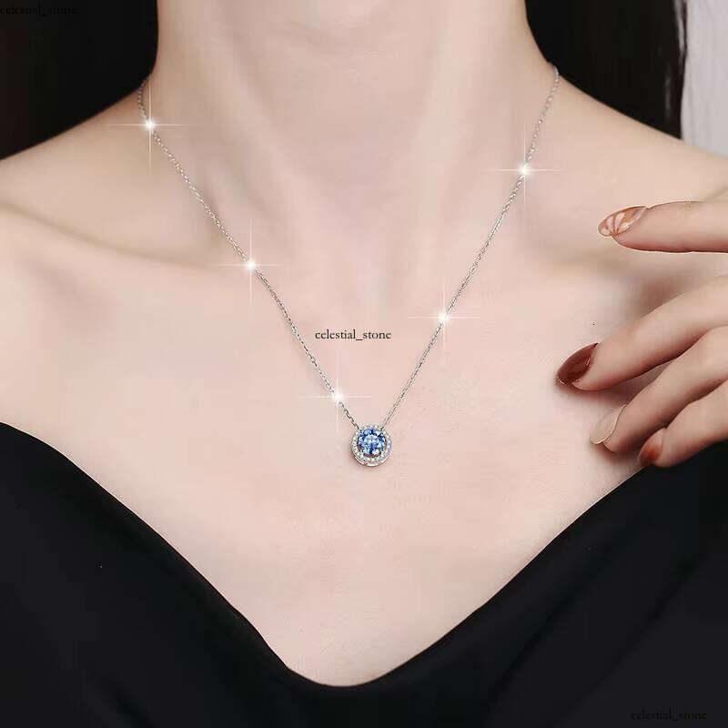 Premium Jewelry Charm 1Ct S Sterling Sier VVs1 Moissanite Klein Blue Necklace Engagement Accessory Women's Pendant