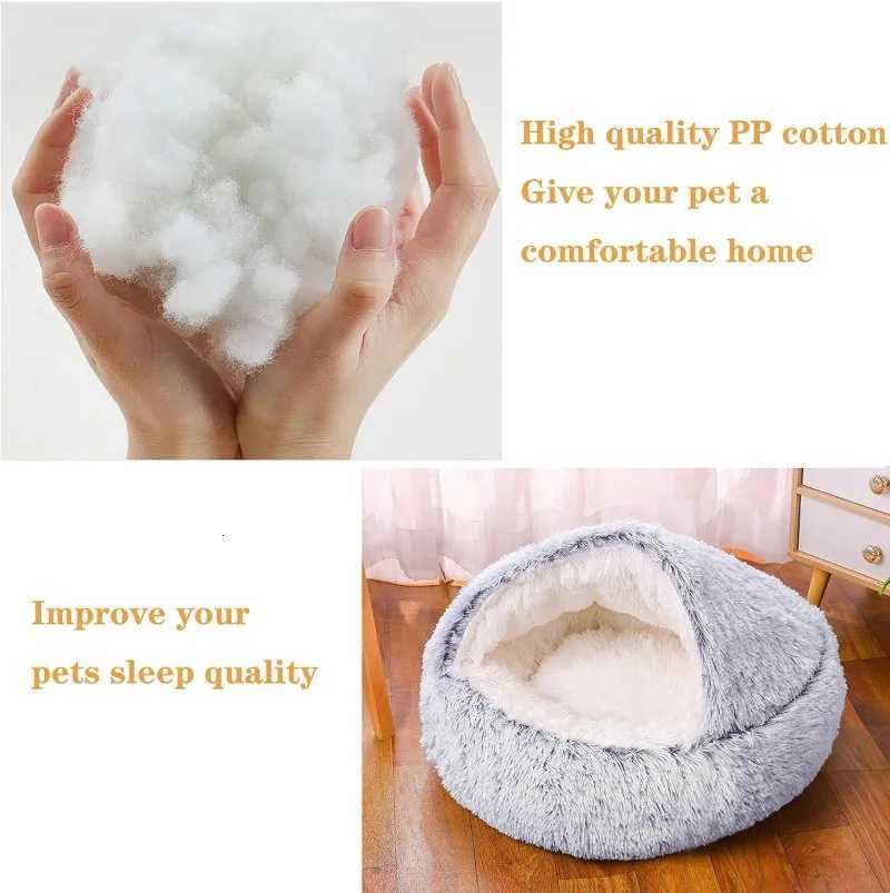 Cat Bed Round Plush Fluffy Hooded Cat Bed CaveCozy for Indoor Cats or Small Dog bedsPet Beds Doughnut Calm Anti-nxiety Dog Bed M251217