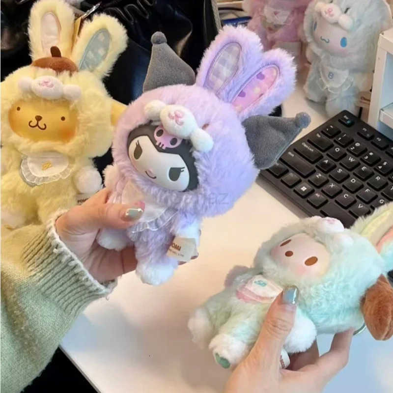 Sanrio New Cute Cartoon Rabbit Series Blind Box Kuromi Hello Kitty 3 Vinyl Face Plush Doll Pendant Girls Keychain Christmas Gift H251217