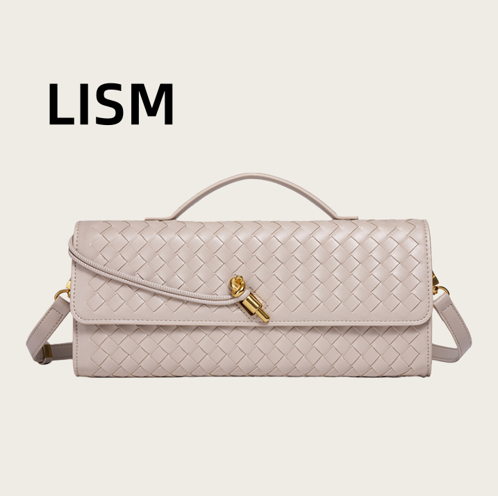 LISM Luxury Women's Shoulder Bag Fashion Weaving Horizontal Armband Stick Bag Soft Leather Portable Trendy Handbag Casual Student Phone Bag pu17