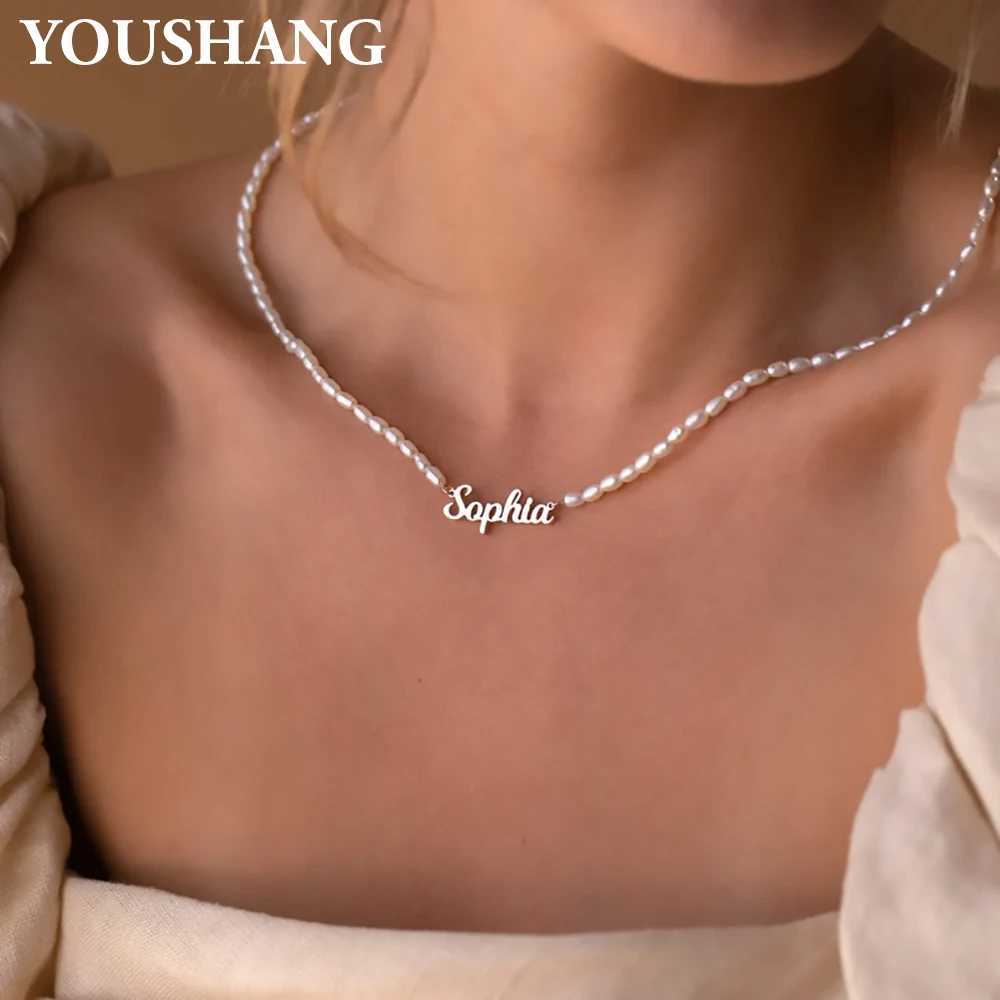 YOUSHANG Fashionable Customized Name Pearl Beaded Pendant Necklace for Ladies Stainless Steel Personalized Engraved Jewelry Gift G251217