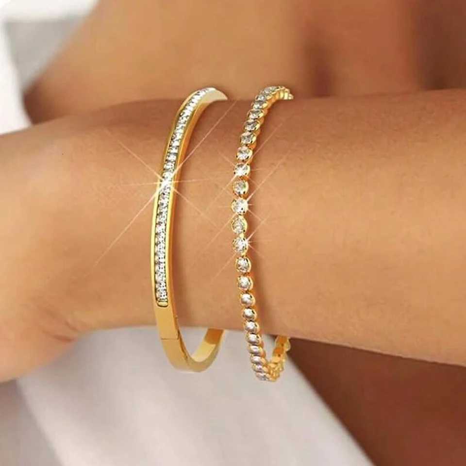 ZAKOL 2Pcs New Trendy Golden s Buling Cubic Zirconia Tennis Bnagles Set Dainty Jewelry For Mom Friends M251217