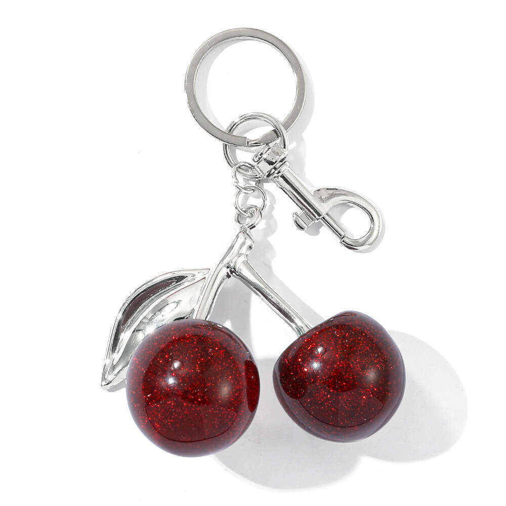 Delicious Exquisite Crystal Fruit Bag Charm Keychain Pink Cherry Keyring for Elegant Women Jewelry Accessories Gift S250814