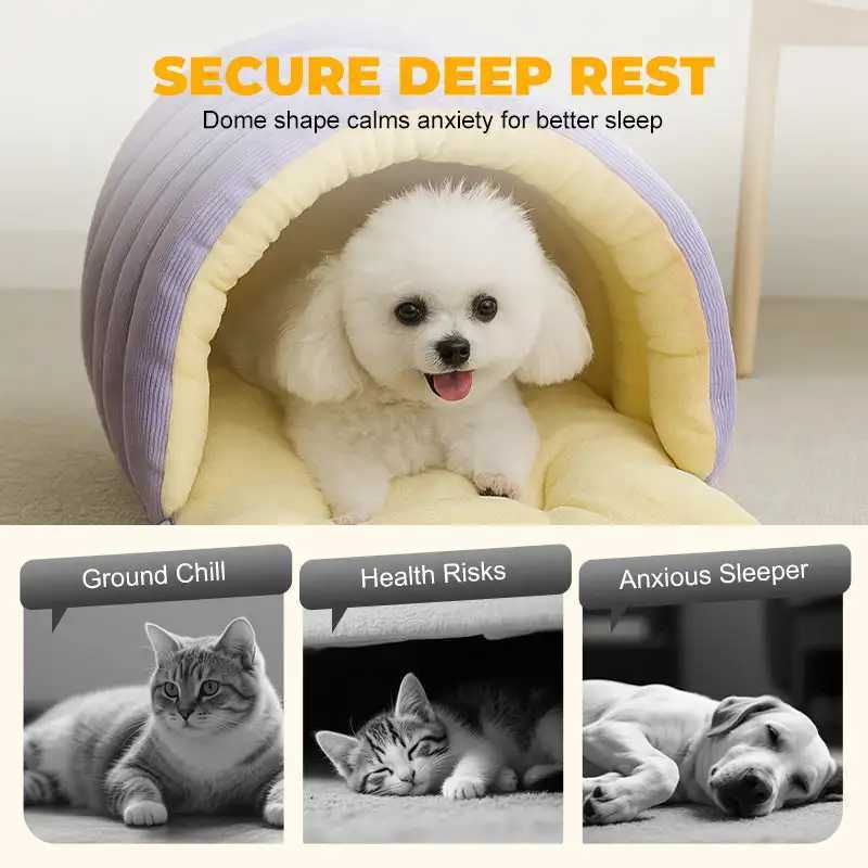 Winter Thermal Plush Cat Bed Winter Warm Enclosed House with Removable Washable Cover for Cats Small Pets Anxiety M251217
