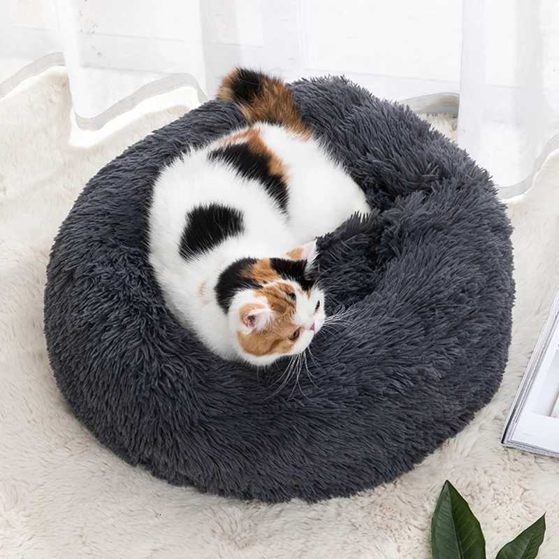 Round Cushion Winter Warm Sleeping Pet Bed for Large Dog Bed Super Soft Cat Bed Long Plush Dog House for Medium Dog House Winter M251217