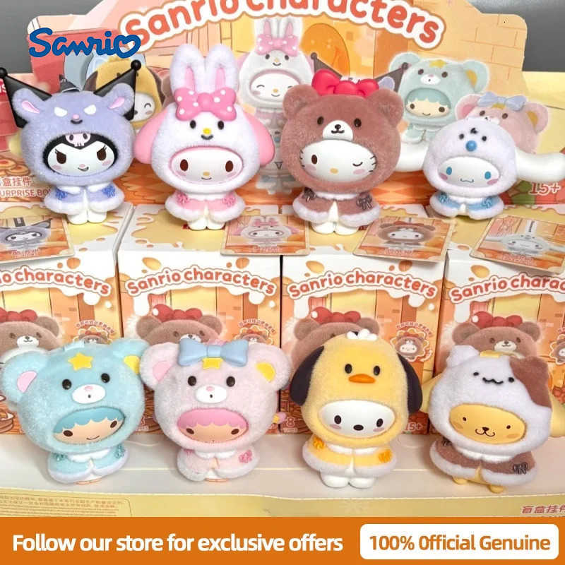 Sanrio Genuine New Little Cape Series Blind Box Kuromi KT Flocked Keychain Face Changing Trendy Toy Bag Charm Cute Gift H251217