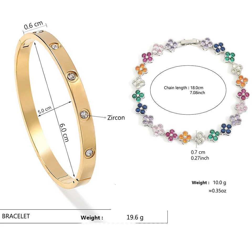 luxury Colorful Shiny Zircon Five- Flower Stacked Bangles High Quality 18K Gold-plated Stainless Steel Jewelry Gift M251217