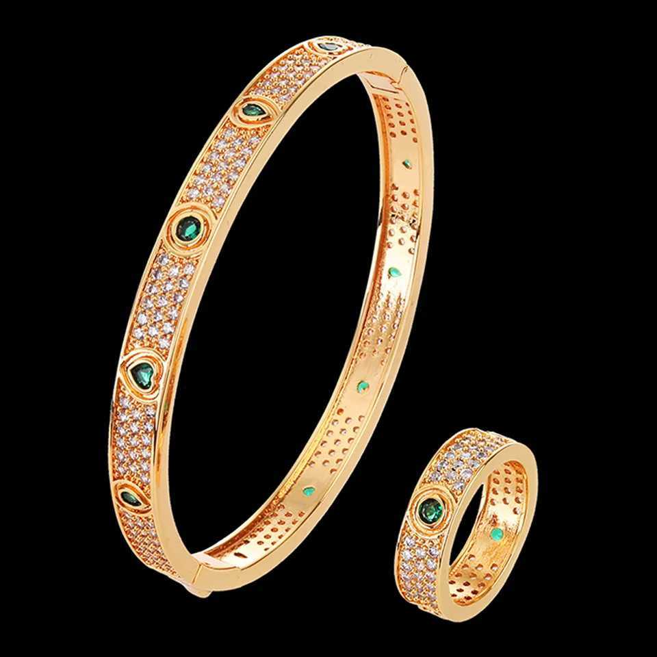 Zlxgirl Jewelry Classic Heart Shape CZ Zircon Women Bangle With Ring Jewelry set of Bridal Gift African Beads Sets M251217