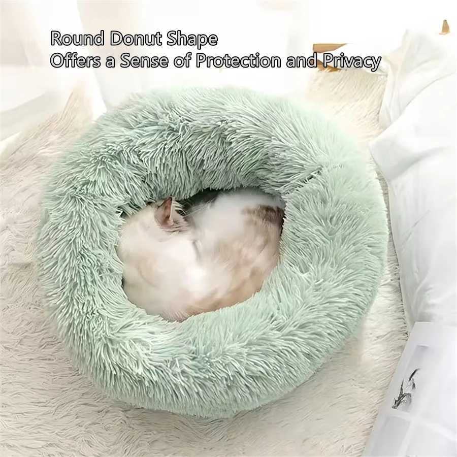 Soft Pet Cat Bed Pad Plush Warm Faux Fur dog Calm Bed Donut Round Bed Comfortable Sleeping Washable for Small Medium Dog and Cat M251217