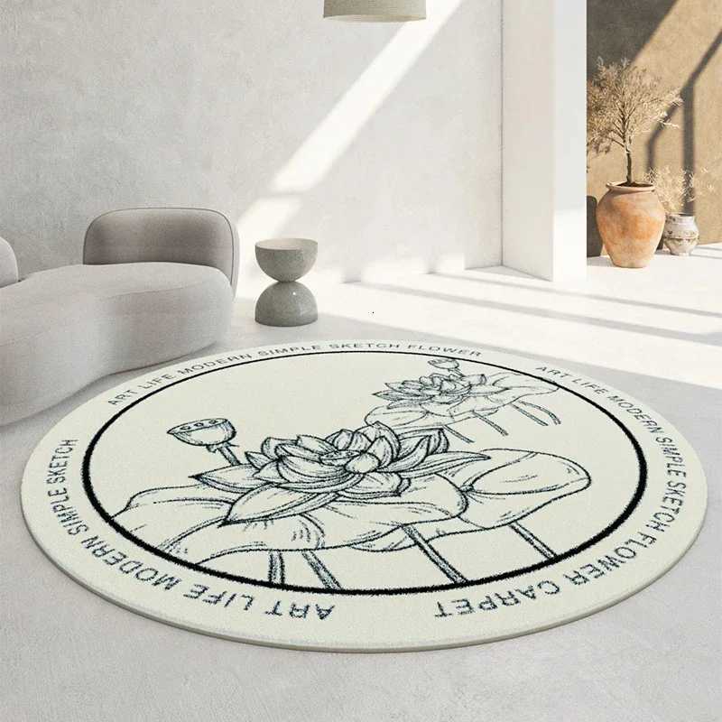 Soft Round Carpet Modern Simple Flower Print Rug For Living Ro Sofa He Bedro Dorm Decor Nonslip Circle Floor Mat Yoga Mats Y251216