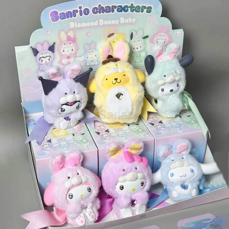 Sanrio Characters Diamond Bunny Baby Series Plush Blind Box Cute Mini Doll Kuromi Cinnamoroll Melody Bag Decoration Pendant Gift H251217