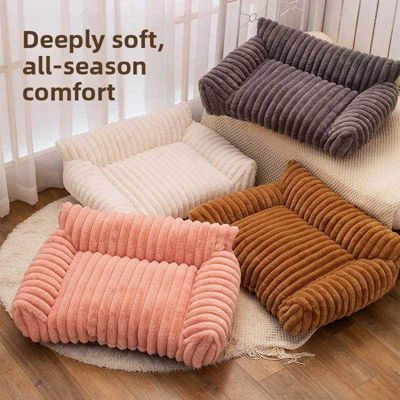 Soft Striped Pet Bed for Small Medium Dogs Cats Comfortable Plush Puppy Bed Winter Warm Cat Bed Sofa Removable Washable Cat Nest M251217