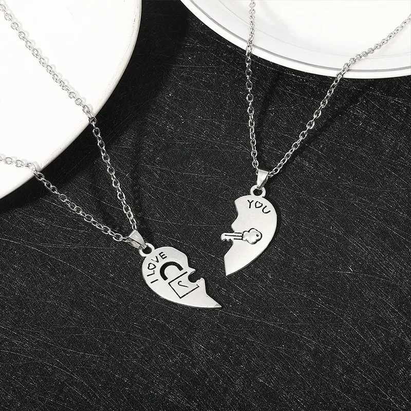 2pcs Couple Lock Key Heart Puzzle I Love You Pendant Couple Necklace Pendants Necklaces for Lovers Valentines Day Jewelry Gifts G251217
