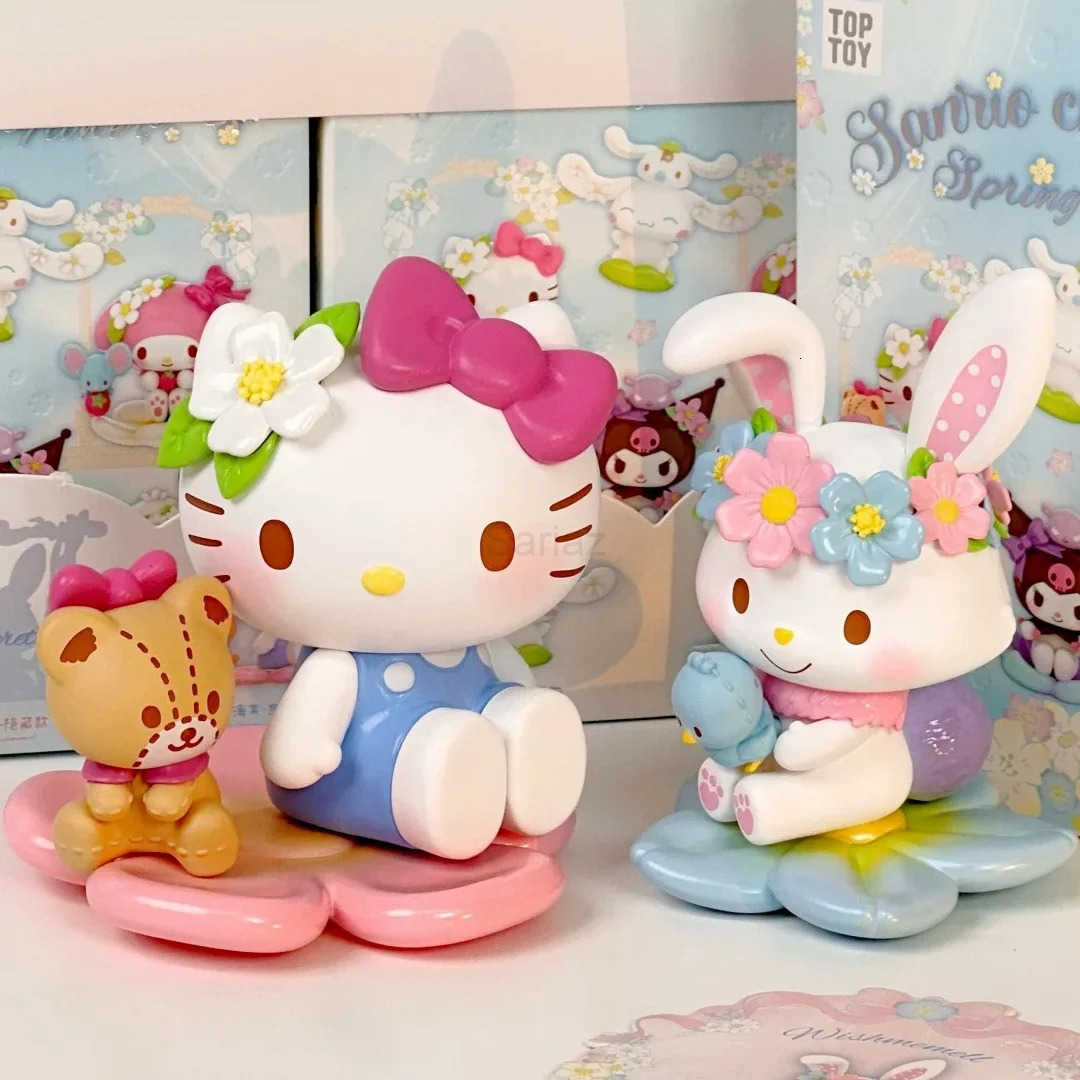 Sanrio Genuine Character New Spring Flower Series Blind Box Hellokitty Kuromi Kawaii Toy Desktop Ornaments Girl Birthday Gift H251217