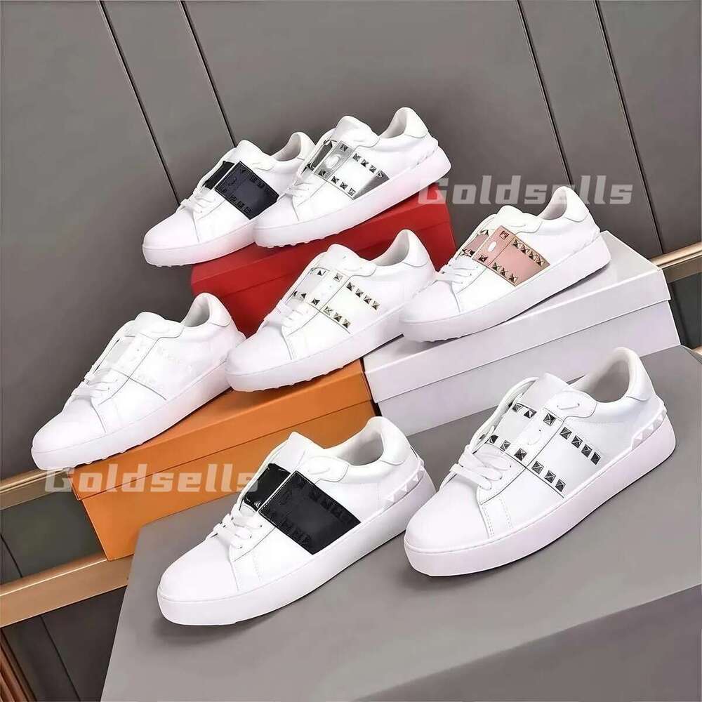 Designer Rockstud Sneaker Home Rock Studs Vintage Casual Shoes Sports Women Men Rivets Sneaker Valentine White Shoes Genuine Leather New Trendy Couple Model
