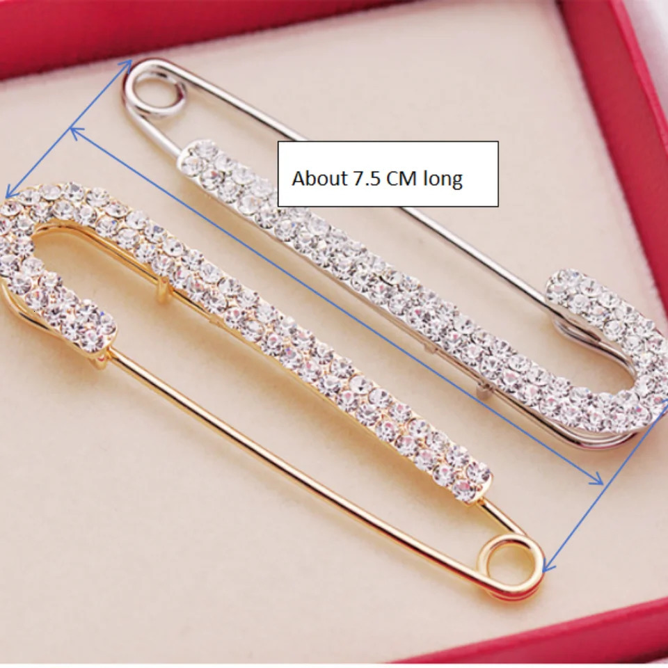 Decorative Metal Pin Safety Pin Gold Color Large Rhinestones Brooches Silver Zircon Jeans Buckle Scarf 251217