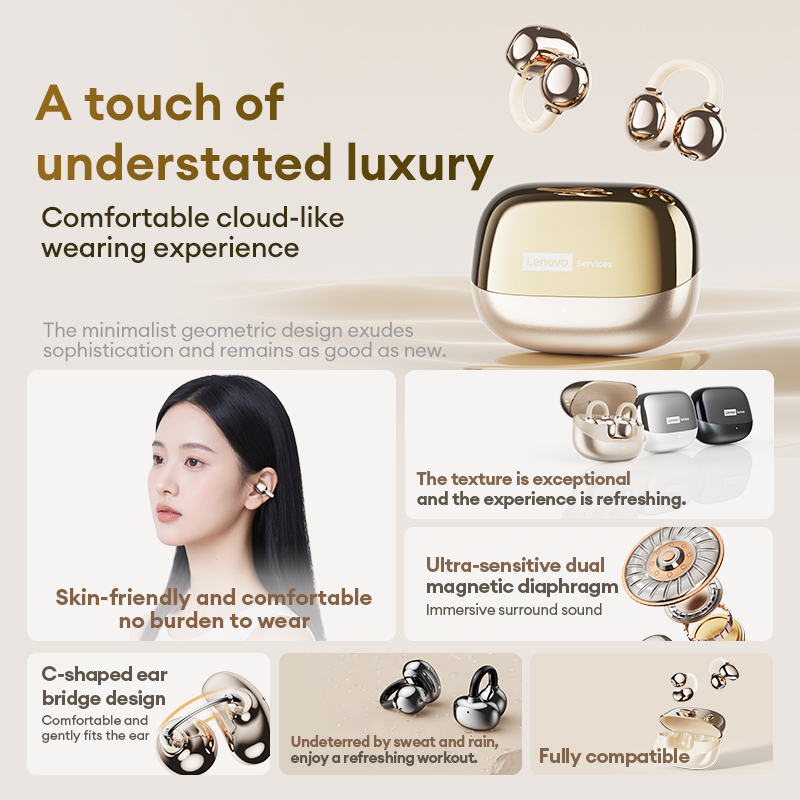 Lenovo RS101 Bluetooth Headphones Open-Ear Clip-On Design Gaming Music Sports Running Extra-Long Battery Life Waterproof Earphones