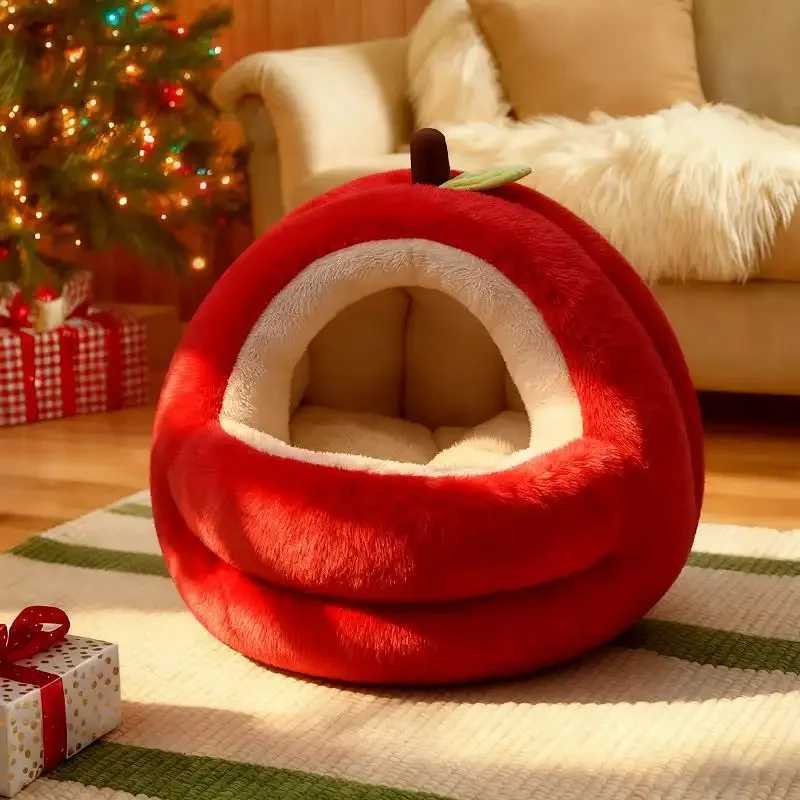 Apple Cat Bed Warm Pet House Kitten Cave Cushion Cat House Warm Sleeping Dog Basket Tent Small Dog Mat Supplies For Christmas M251217