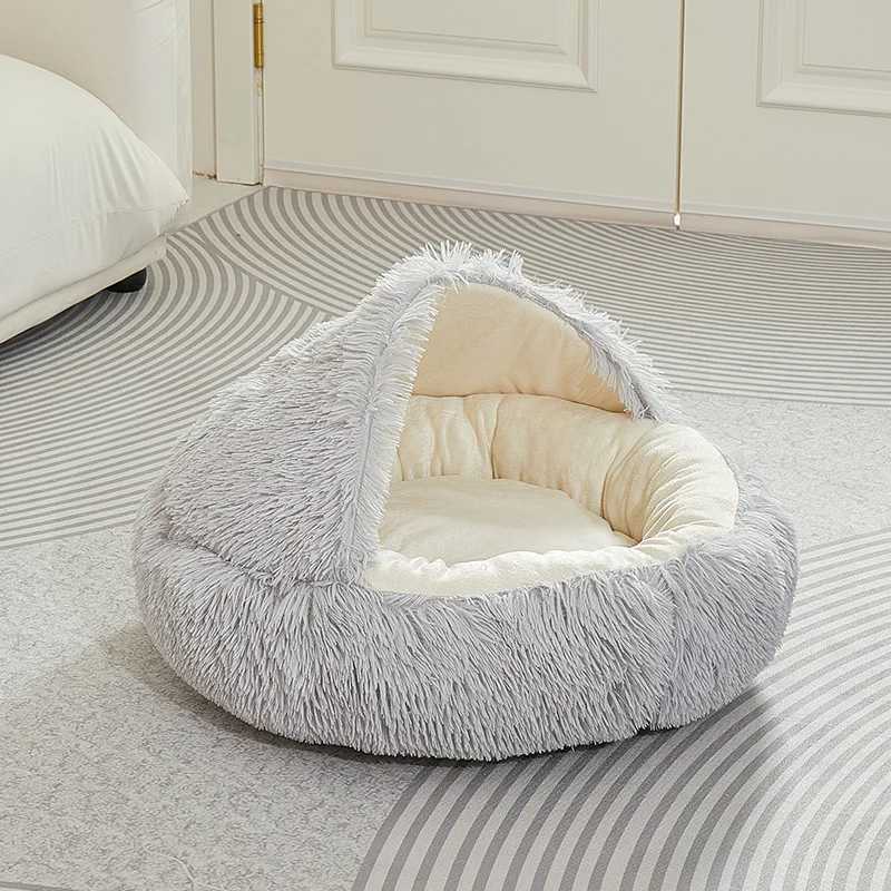 Soft Plush Pet Bed with Cover Round Cat Dog Mattress Warm Sleeping Nest Cave for Small Dogs and Kittens M251217