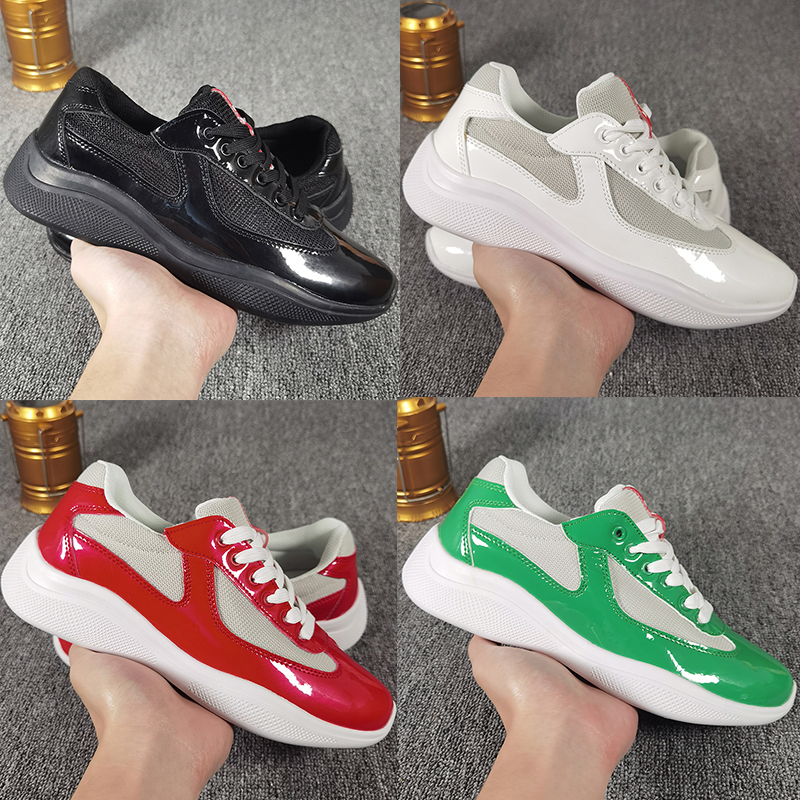 Men Women Americas Cup Patent Leather Sneakers Designer Running Shoes White Silver Black Anthracite Red Mens Sports Casual Shoe Womens Classic Trainers EUR 36-46