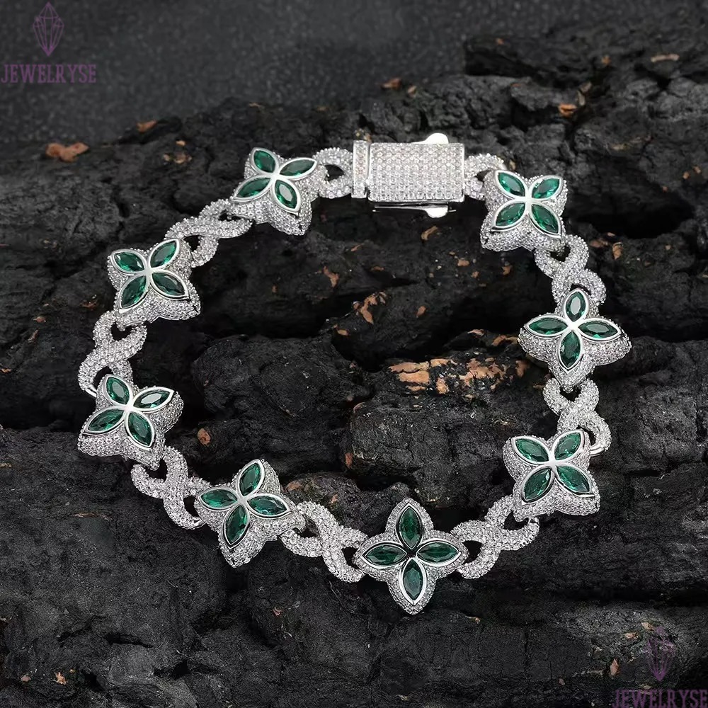 Fashion Design Infinity Link Clover Bracelet Pass Diamond Tester S925 Colored Marquise Moissanite Diamond Clover Cuban Bracelet