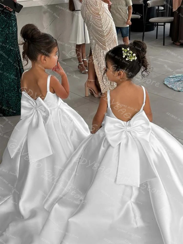 Ivory Flower Girl Dress With Bow Strap Mini Bridal Wedding Dress Kids Ball Gown 1st Communion Frock Customized Vestidos de Noiva 251216