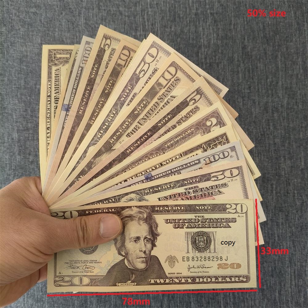 3A New Arrival USA 50 100 Dollar Banknote prop Money Realistic Movie USD fake Money for movie video Novelties Paper Material 78*33mm 50% Size