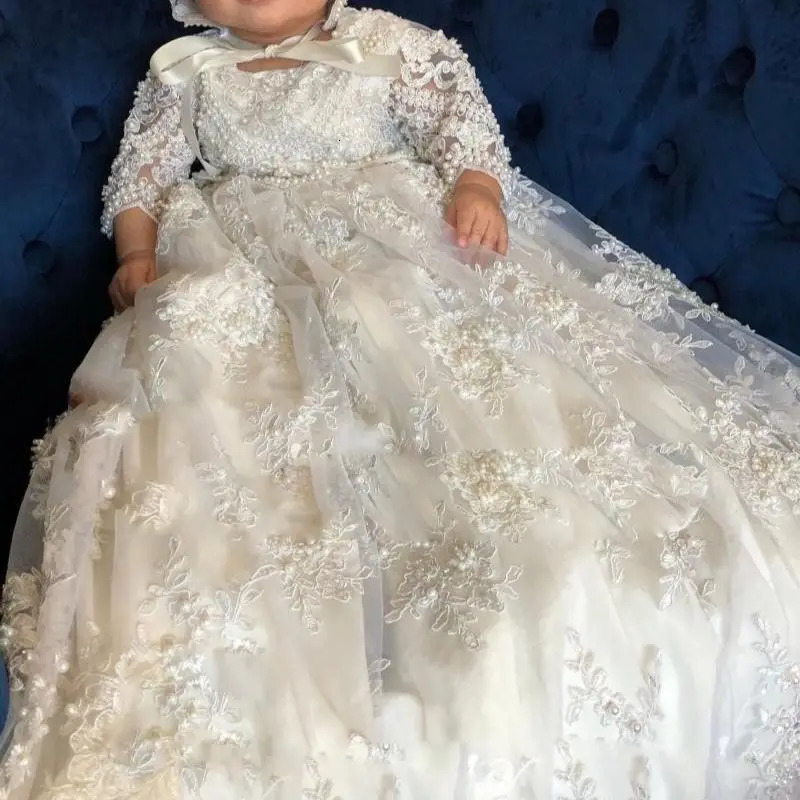 Baby Infant Girls Christening Gowns With Lace Applique Baptism Dress High Quality 3m-24m Flower Girl Baptism 251216