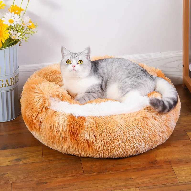 Winter Pet Bed Long Plush Round Cat Cushion House 2 In 1 Warm Basket Sleep Bag Nest Kennel Faux Fur Cuddler For Small Dog Cat M251217