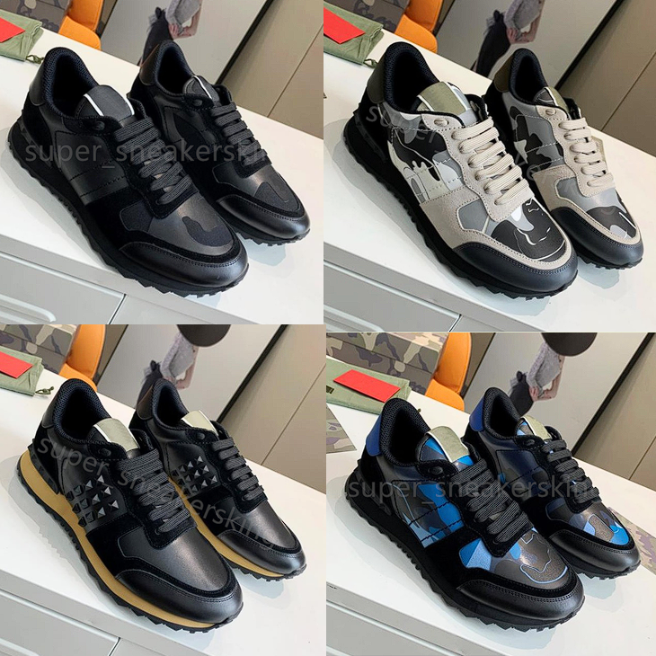 Camouflage Sneaker Designer Shoes Men Trainer Military Green Mesh Fabric Pastel Gray Marine Nappa Leather Luxury Platform Rivet Sneakers size 38-46