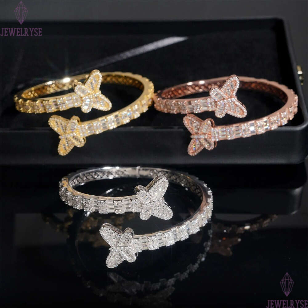 Iced Out Sterling Silver 925 Hip Hop Jewelry VVS Moissanite Diamond Bracelet Bangle Men