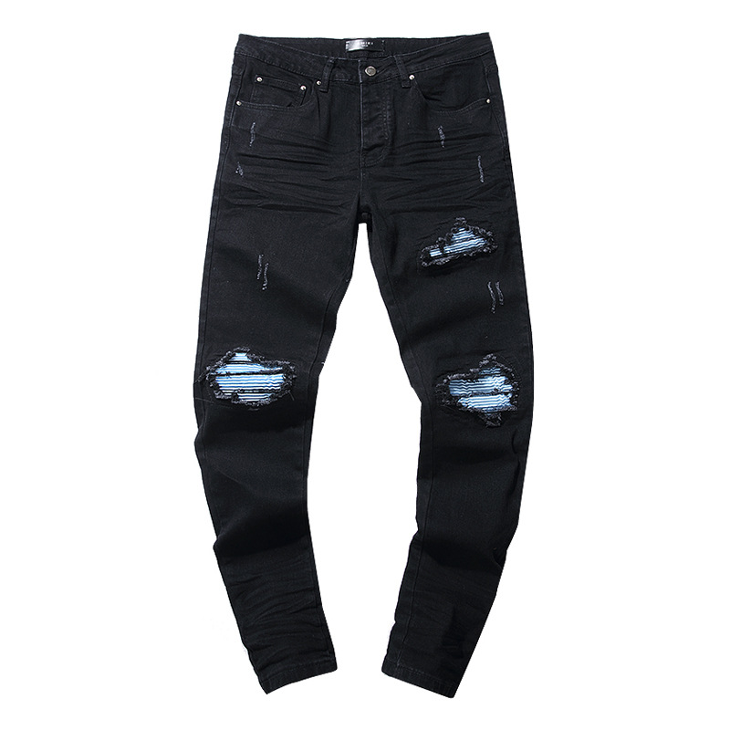 Men's Jeans Firmranch 2023 Blue Straight-leg Jeans For Men Women Big Hole Ripped Mopping Flared Denim Pants Streetwear Oversize Version Trousers