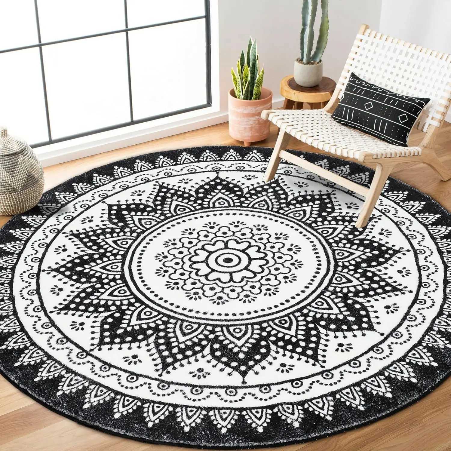 Grey Bohen Mandala Flower Round Carpets Washable Non Slip Indoor Floormat Living Ro Sofa Bedro Chair Mats He Decor Rugs Y251216