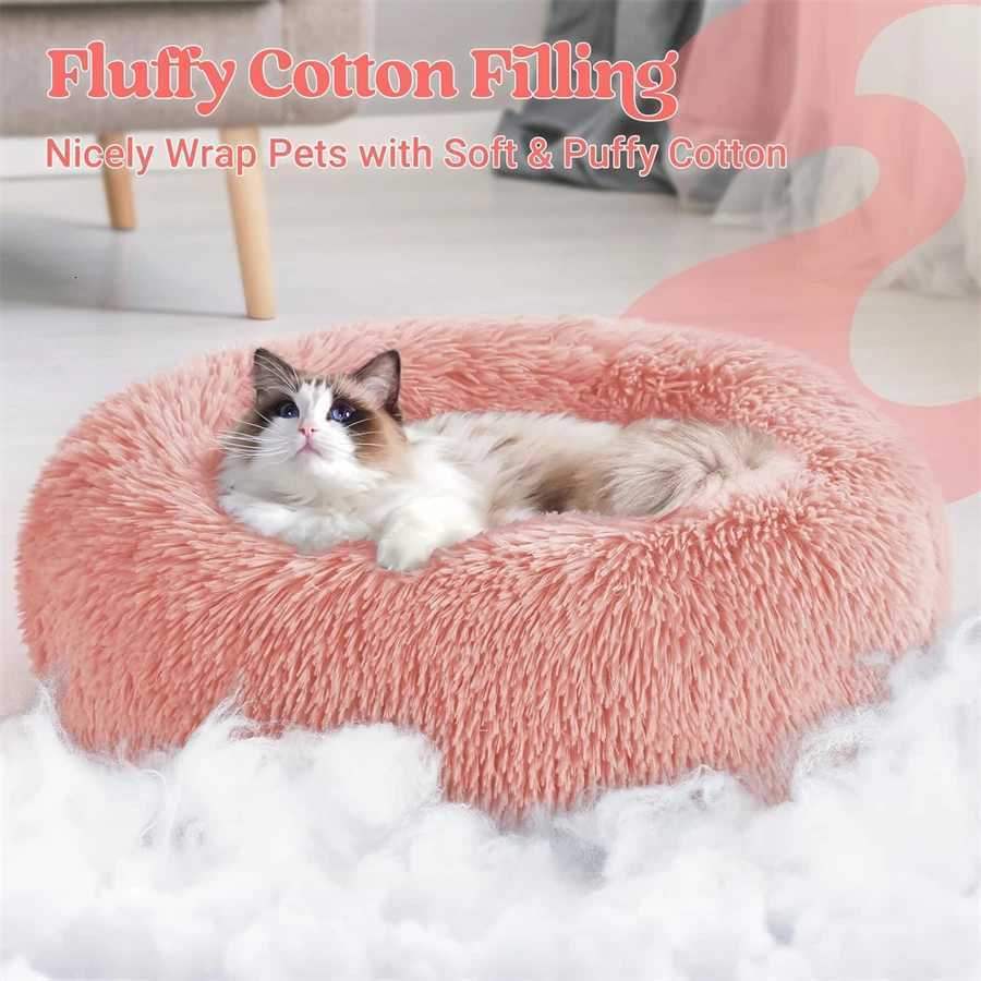 Soft Long Plush Cat House Beds dog Calm Warm Faux Fur Bed Donut Round Comfortable Sleeping Bed Washable for Small Medium Dog Cat M251217