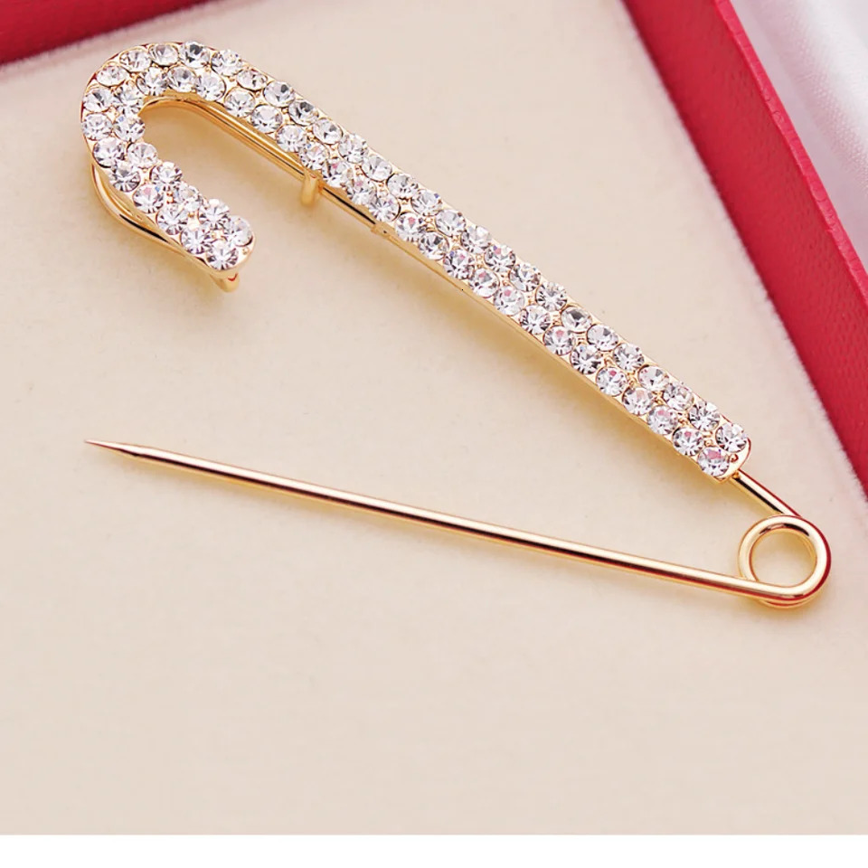 Decorative Metal Pin Safety Pin Gold Color Large Rhinestones Brooches Silver Zircon Jeans Buckle Scarf 251217