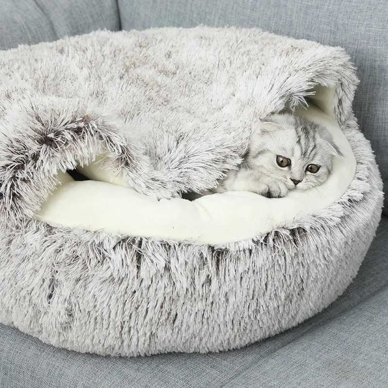 Autumn and Winter soft plush pet bed and pet bed Winter warm and cold plush comforter nest Shell cat nest semi-enclosed cat nest M251217