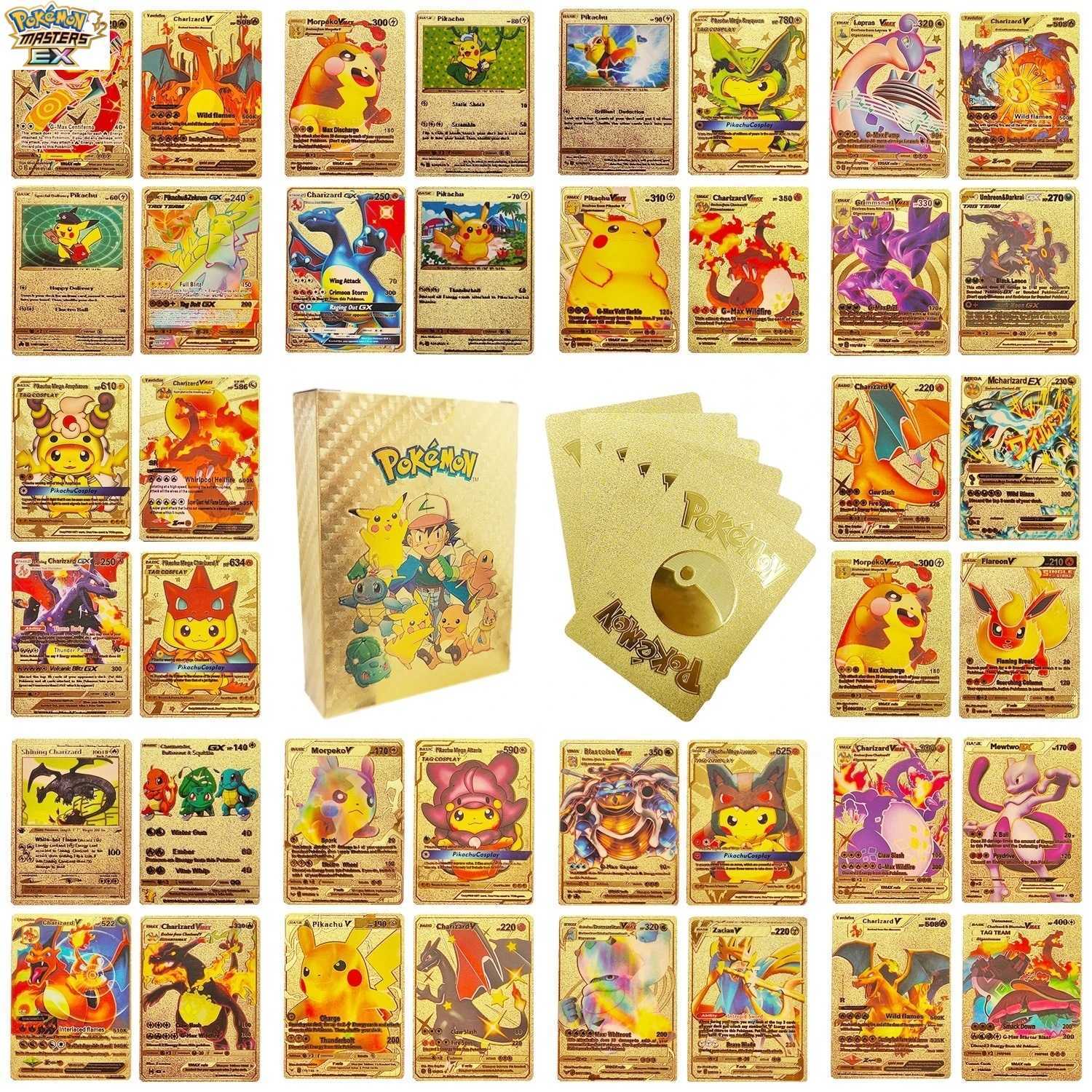 Pokmon Cards Spanish Gold Card French English PTCG Pokmon Flash Cards VMAX Pikachu L251217O1PI