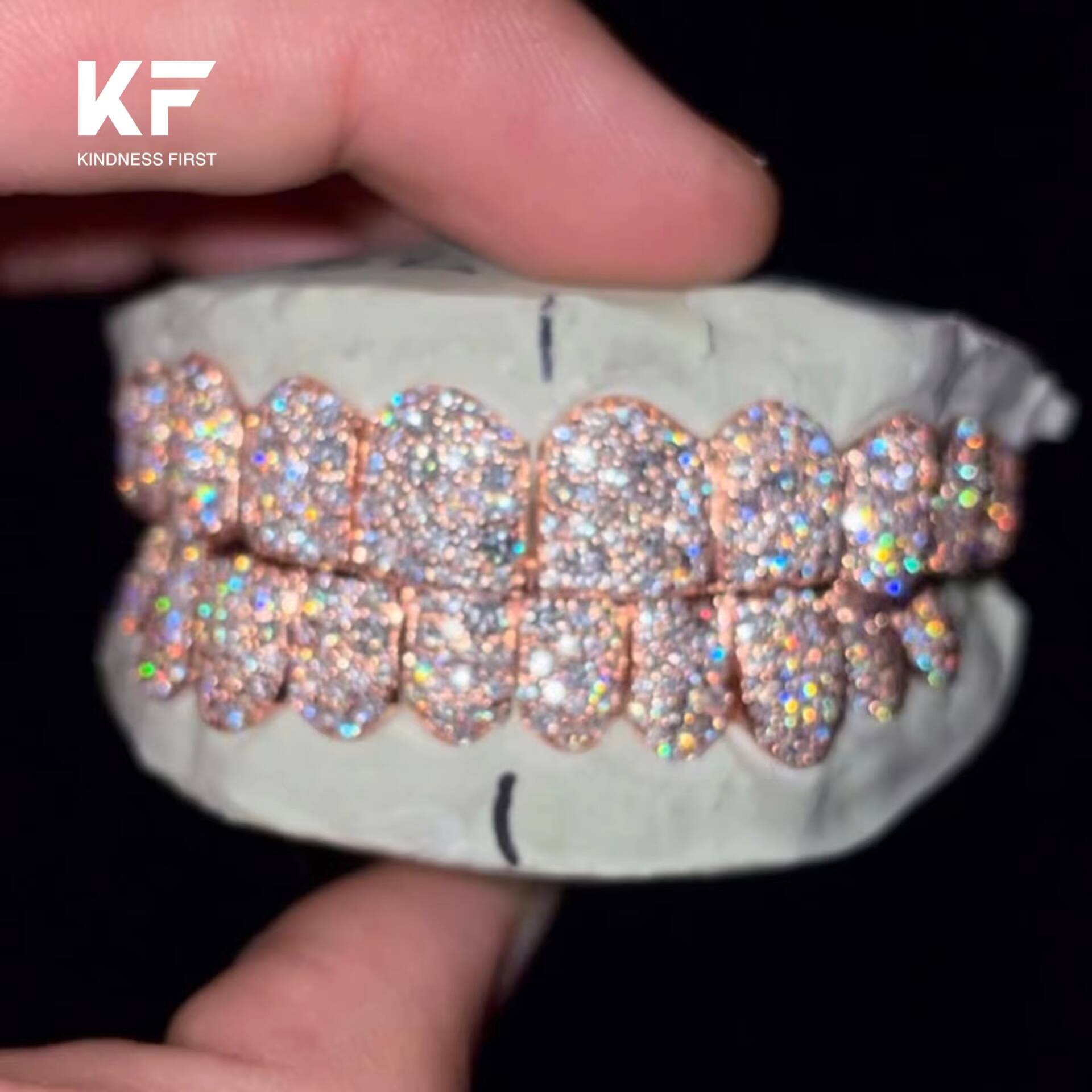 Hip Hop Rose Gold Plated Grillz Iced Out Diamond Teeth Top 10 Bottom 10 S925 Sterling Sliver VVS Moissanite Grillz Factory Price