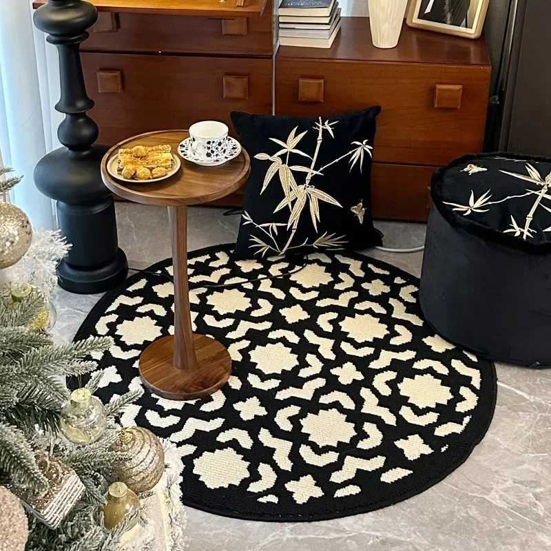 French Style Round Carpet Non-Slip Living Ro Rug Sofa Coffee Table Mat Soft Bedside Floor Rug He Decor Accent Y251216