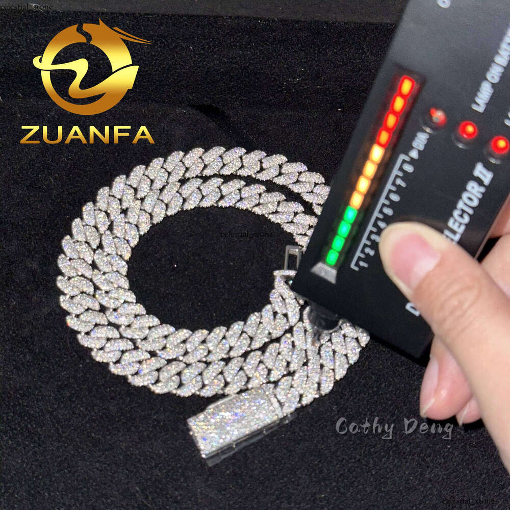 Hip Hop Jewelry 10mm Silicon Stone Sier Iced Out Cuban Chain With GRA Certificate