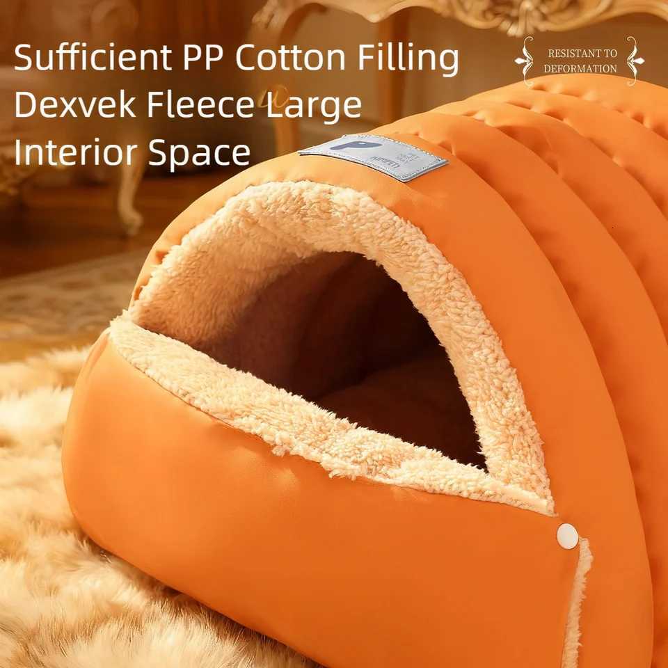 Winter warming semi-enclosed safety pet bed thickened small dog bed large space leather cat sleeping bag M251217